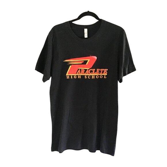 CANVAS- MENS BLACK FRONT LOGO "PARACLETE HIGH SCHOOL" COTTON T-SHIRT SIZE LARGE - Picture 1 of 7